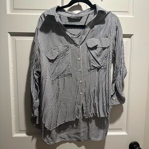 Blue and white striped blouse